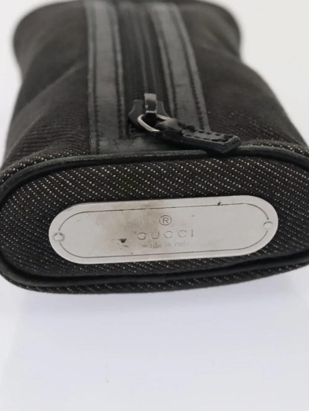 GUCCI Pouch Denim Gray Silver 90627 Auth ac3227